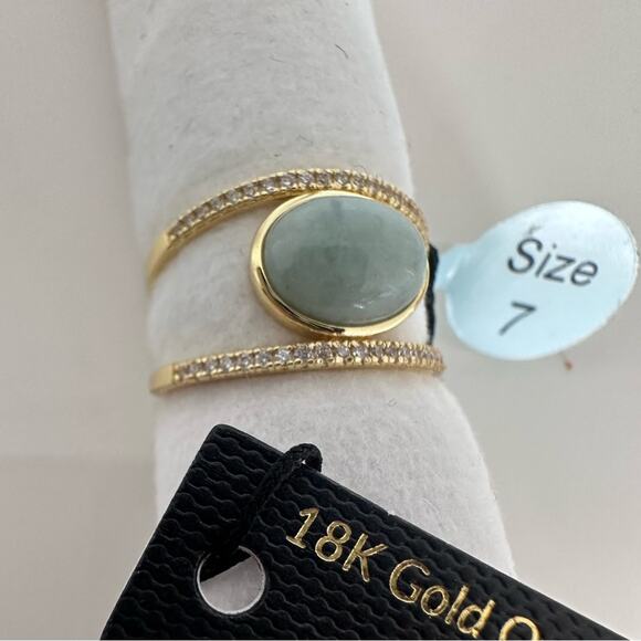18k Gold over Sterling silver Genuine Jade & Cubic Zirconia Sz 7 ring stunning - Picture 4 of 12